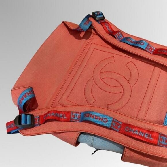 Authentic CHANEL CC Sport Line Nylon Backpack Bag Multicolor Blue Red Vintage - Picture 6 of 10